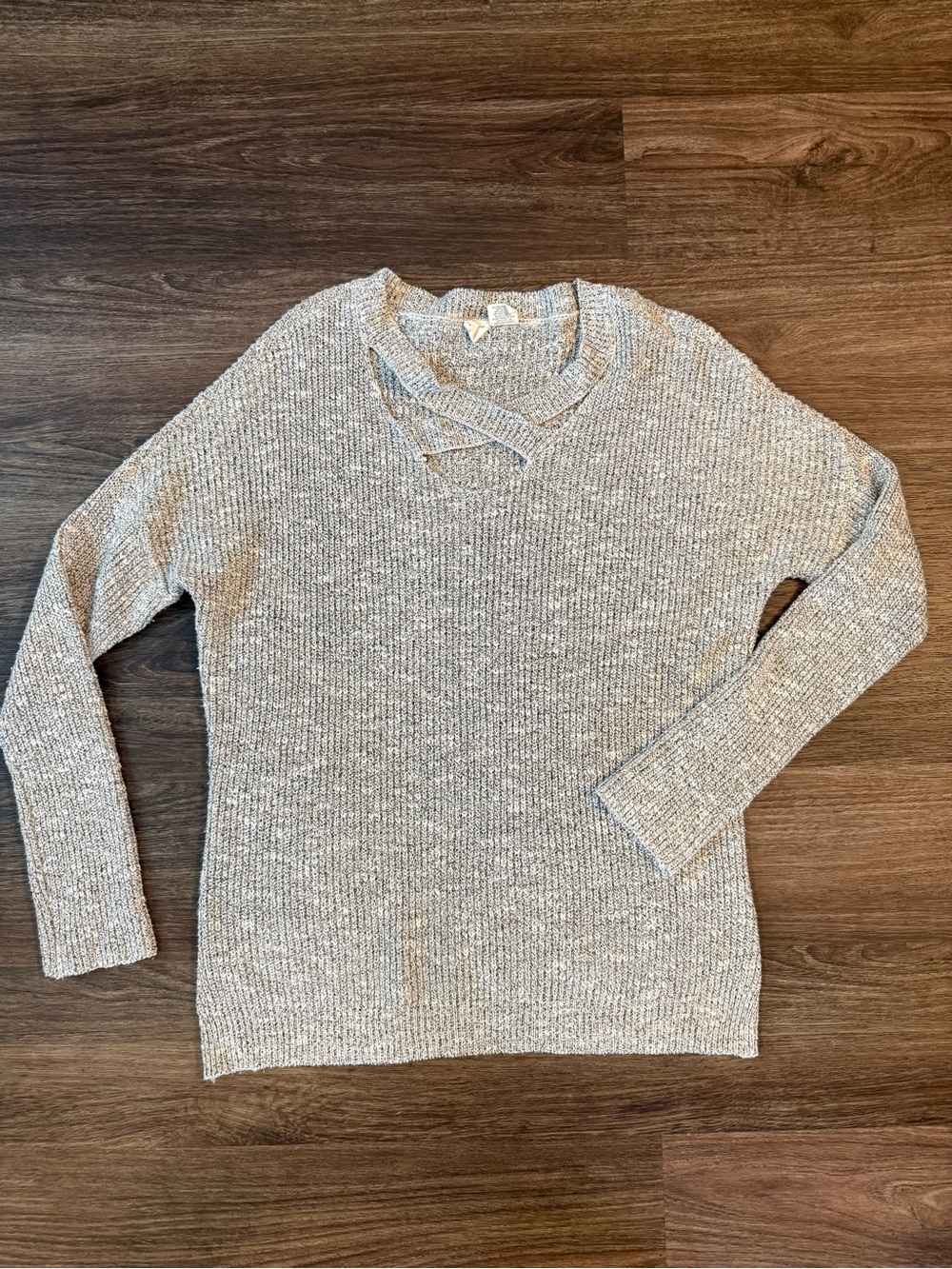 Cozy Gray Knit Sweater with cries cross Neck Detail